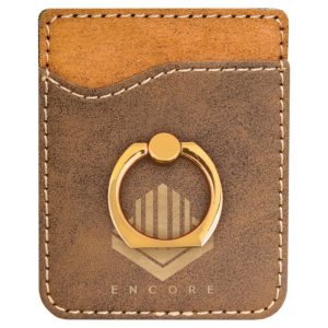 Rustic/Gold Laserable Leatherette Phone Wallet with Gold Ring