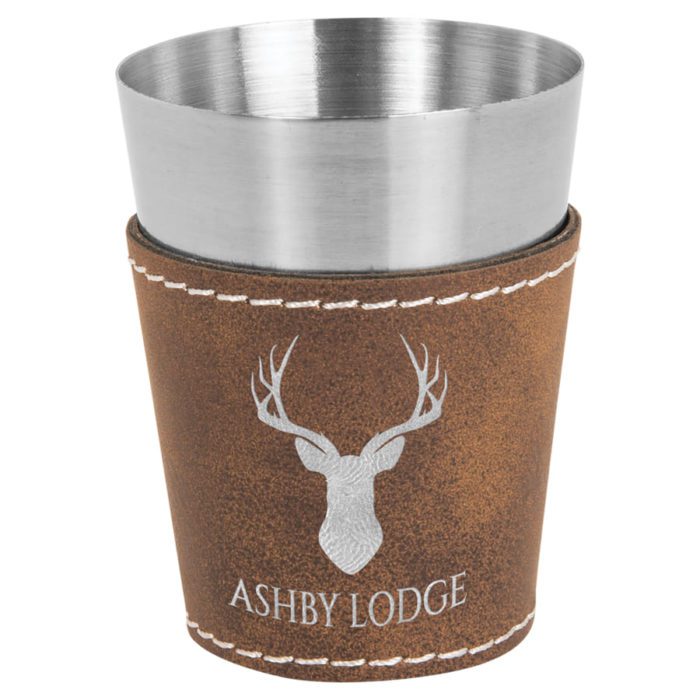 2 oz. Rustic/Silver Laserable Leatherette & Stainless Steel Shot Glass