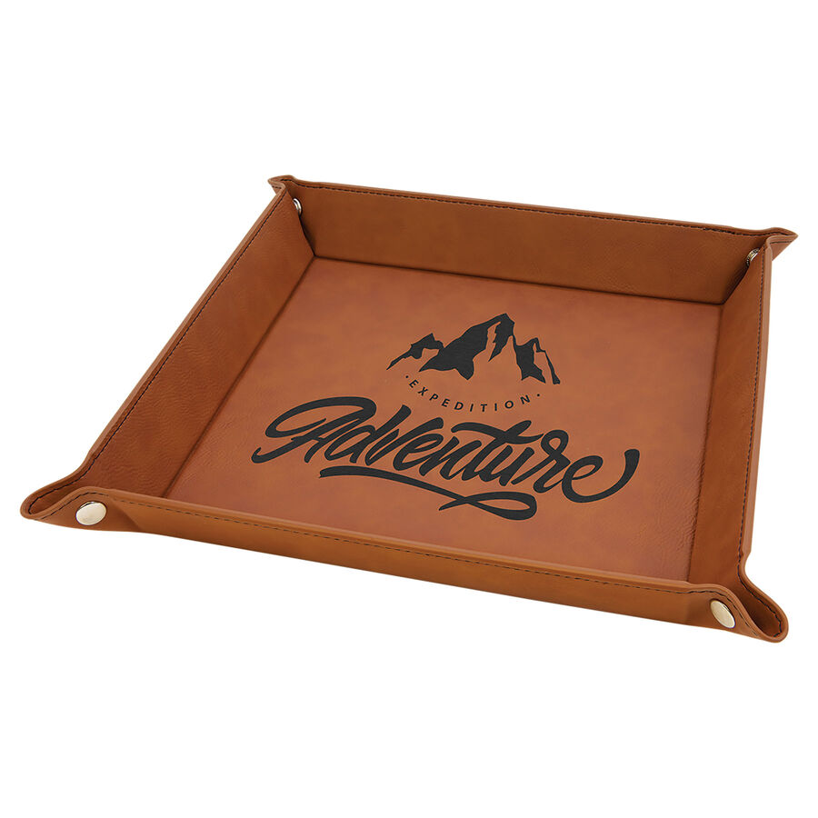 9" x 9" Rawhide Laserable Leatherette Snap Up Tray with Silver Snaps