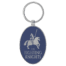 3" x 1 3/4" Laserable Leatherette/Metal Blue/Silver Oval Keychain