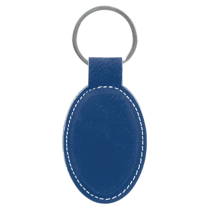 3" x 1 3/4" Blue/Silver Laserable Leatherette Oval Keychain