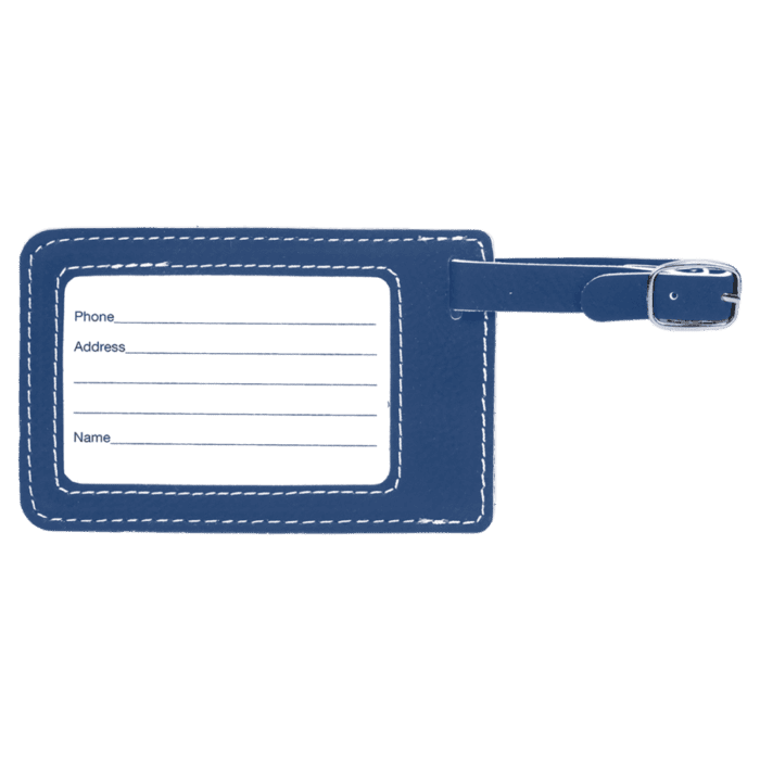 4 1/4" x 2 3/4" Blue/Silver Laserable Leatherette Luggage Tag