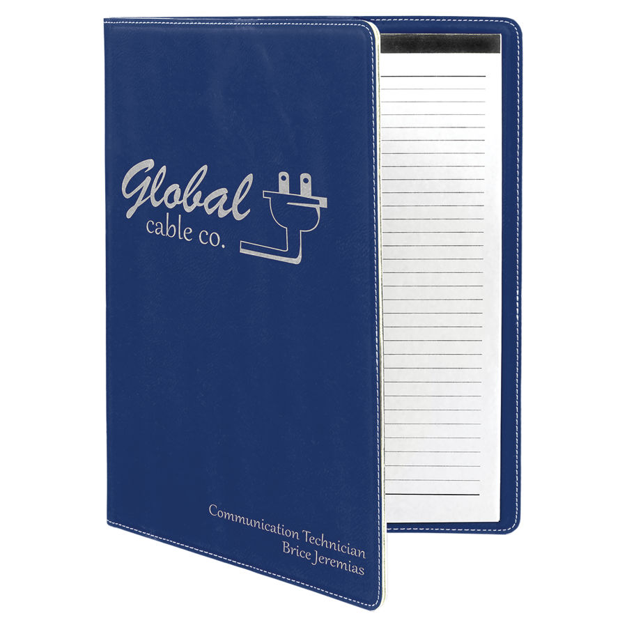 9 1/2" x 12" Blue/Silver Laserable Leatherette Portfolio with Notepad