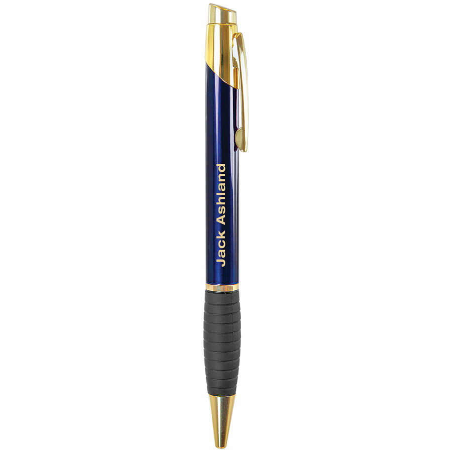 Gloss Blue Brass Ballpoint Pen with Gripper