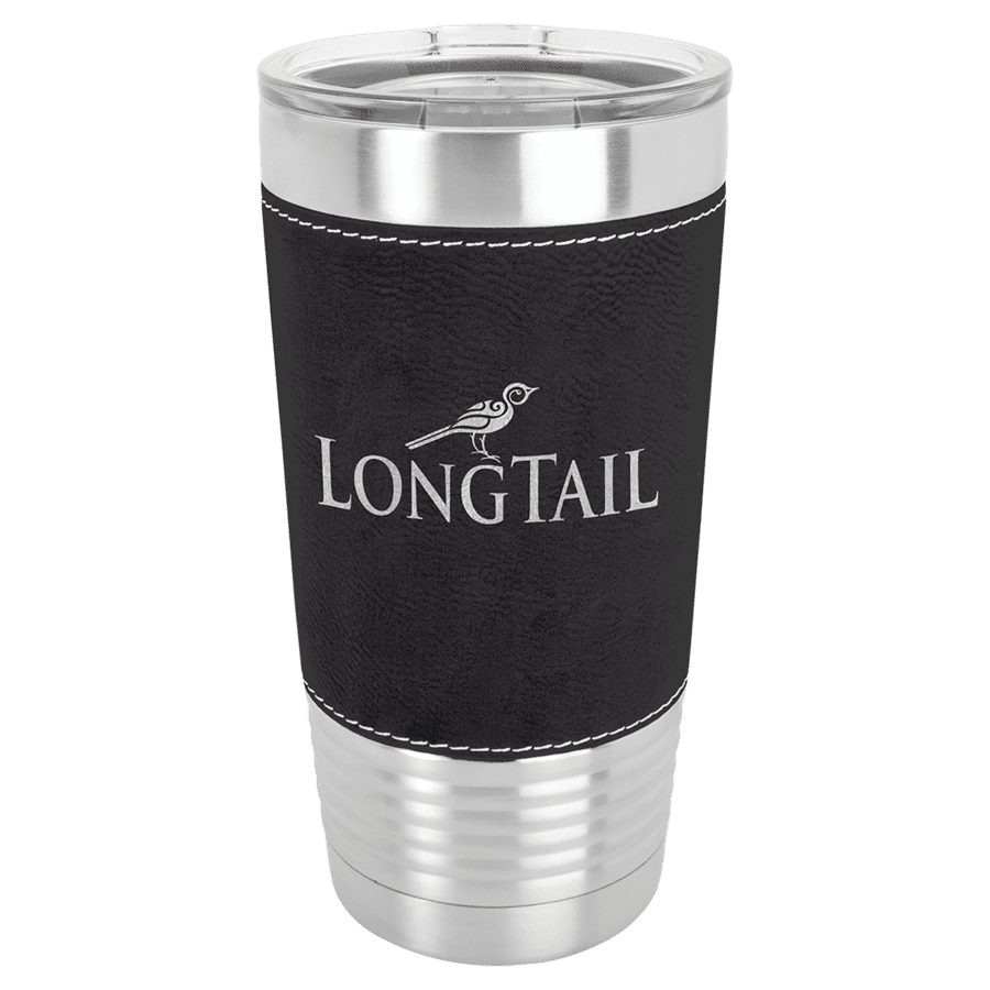 20 oz. Black/Silver Laserable Leatherette Polar Camel Tumbler with Clear Lid