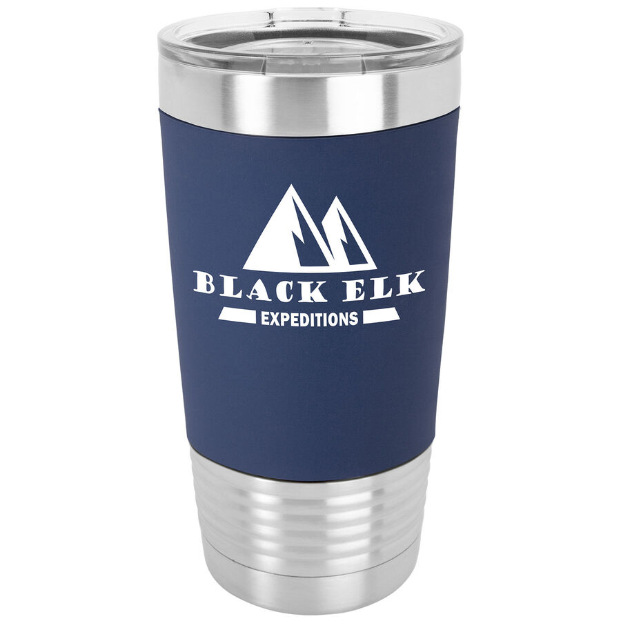 20 oz. Navy Blue/White Polar Camel Tumbler with Silicone Grip and Clear Lid